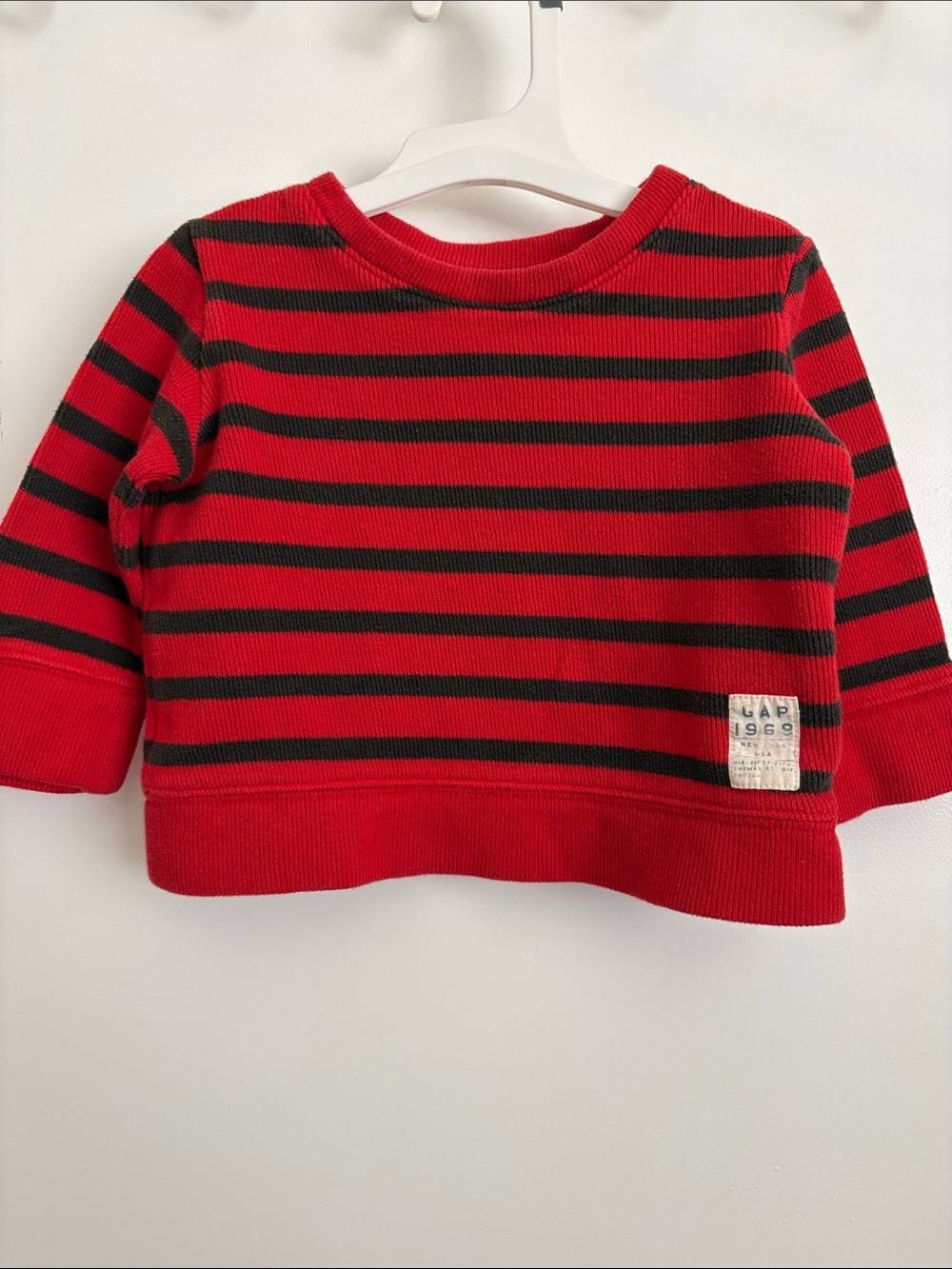 GAP Red and Black Striped Kids Crewneck Sweatshirt